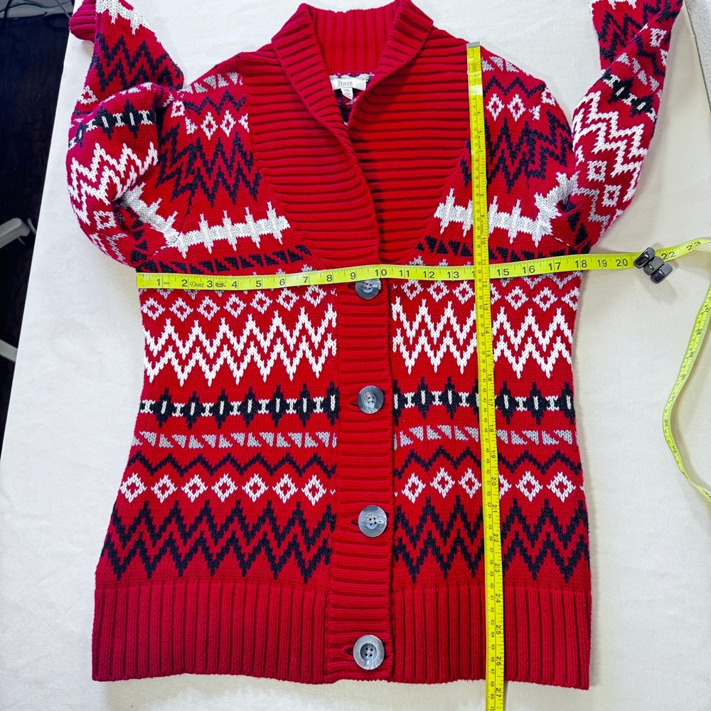 Bass G.H. Bass & Co Women's Red Fair Isle Cotton Shawl Collar Cardigan Sweater M - Picture 12 of 13
